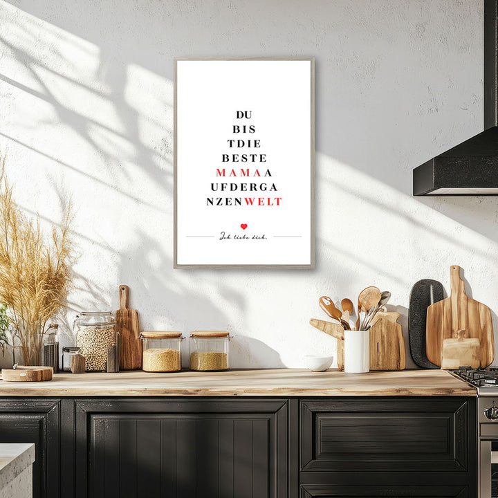 "Du bist die beste Mama auf der ganzen Welt" - Poster in Weiß-Schwarz-Rot