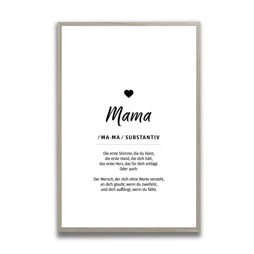 Mama - Wortdefinition - Poster in Weiß-Schwarz