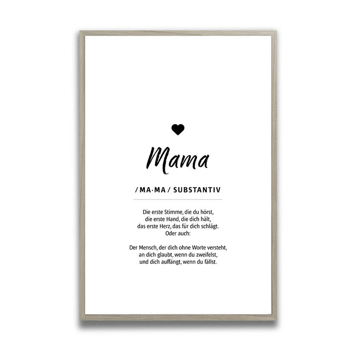Mama - Wortdefinition - Poster in Weiß-Schwarz