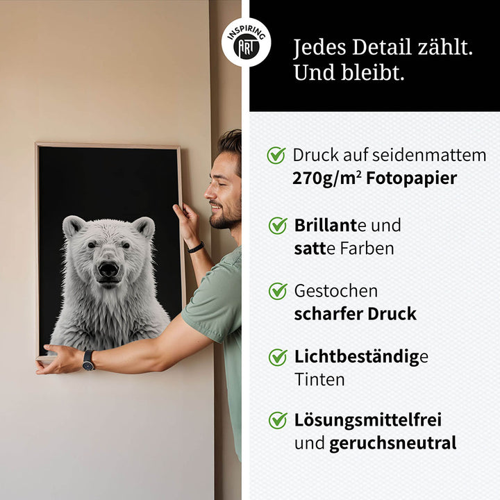 Poster: Tierporträt Eisbär "Nanuk" in Schwarz-Weiß