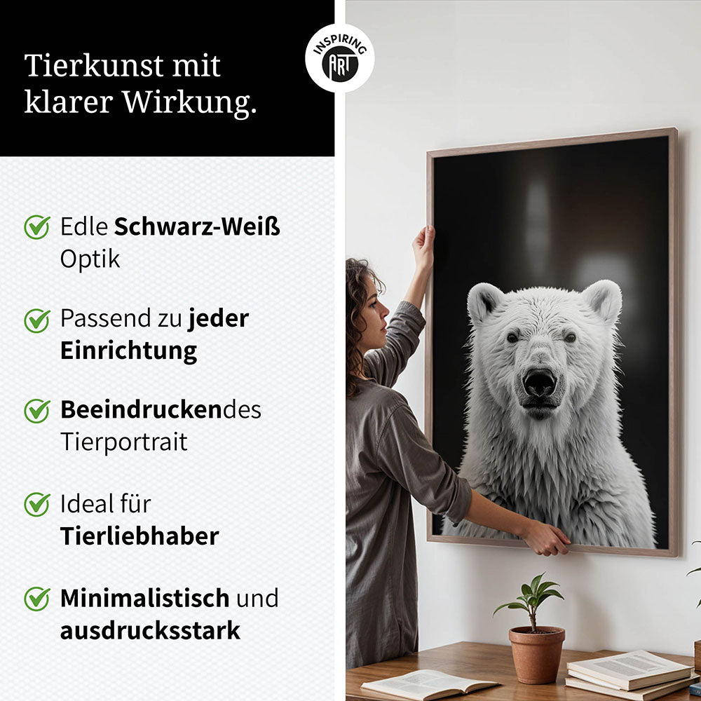 Poster: Tierporträt Eisbär "Nanuk" in Schwarz-Weiß