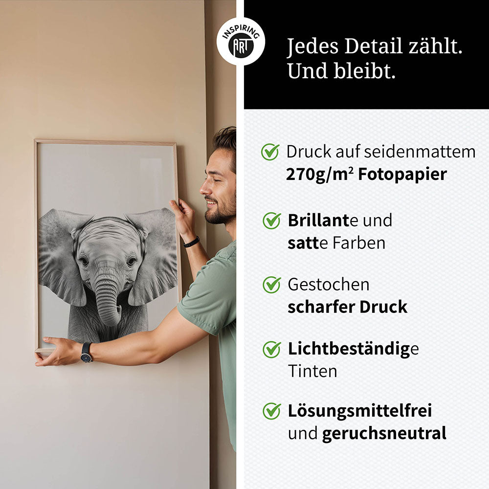 Poster: Tierporträt Elefant "Kaya" in Schwarz-Weiß