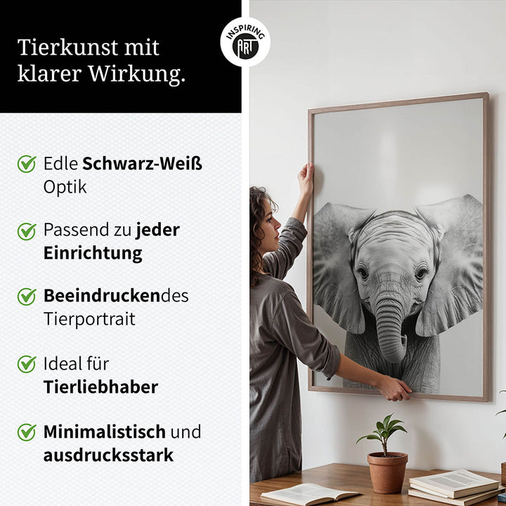 Poster: Tierporträt Elefant "Kaya" in Schwarz-Weiß