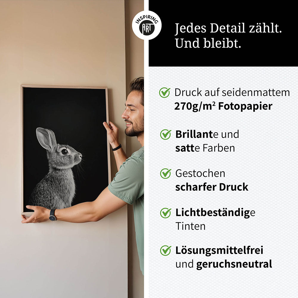 Poster: Tierporträt Hase "Willow" in Schwarz-Weiß