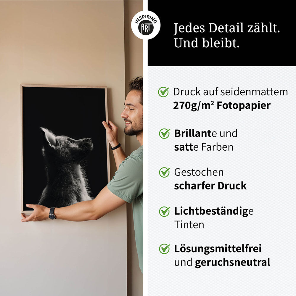 Poster: Tierporträt Hund "Lex" in Schwarz-Weiß