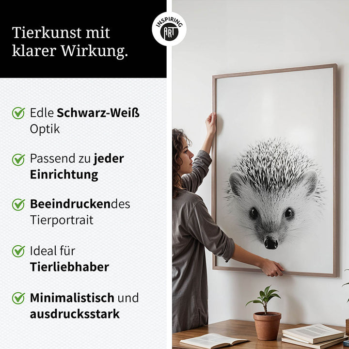 Poster: Tierporträt Igel "Pico" in Schwarz-Weiß