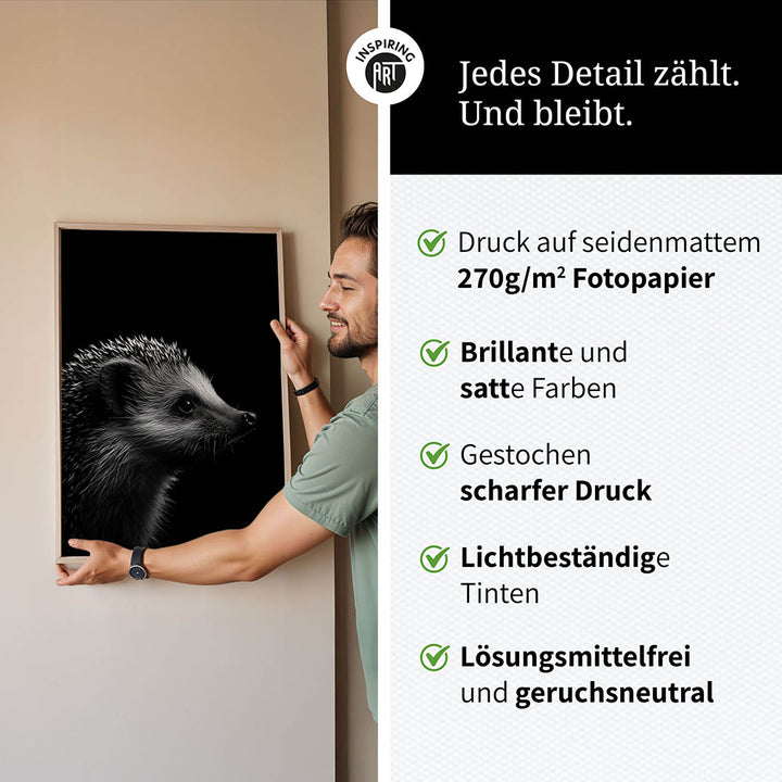 Poster: Tierporträt Igel "Nox" in Schwarz-Weiß