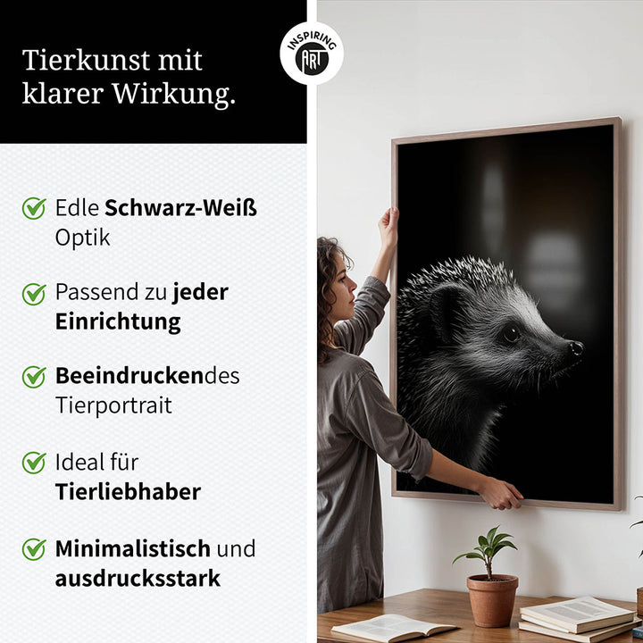 Poster: Tierporträt Igel "Nox" in Schwarz-Weiß