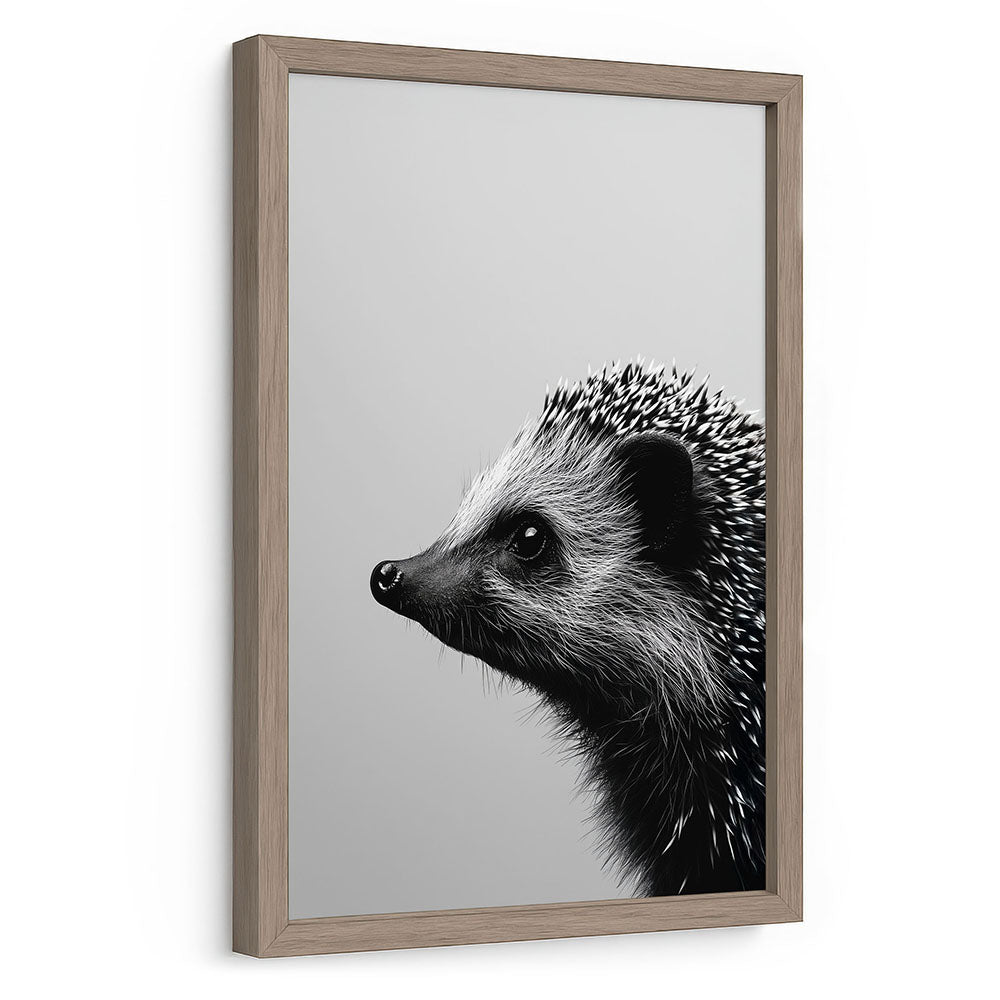 Poster mit Rahmen Igel Schwarz Weiß