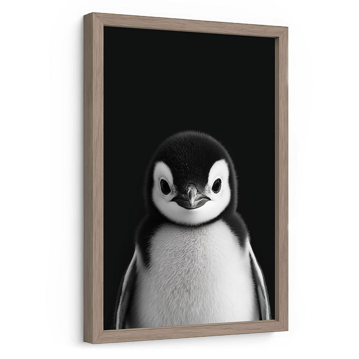 Poster mit Rahmen Pinguinbaby Schwarz Weiß