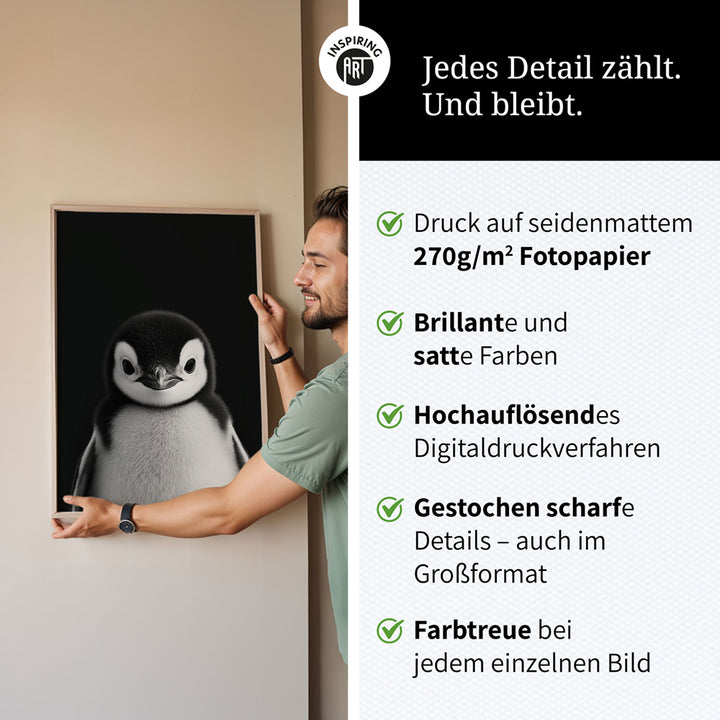 Poster: Tierporträt Pinguin "Icy" in Schwarz-Weiß
