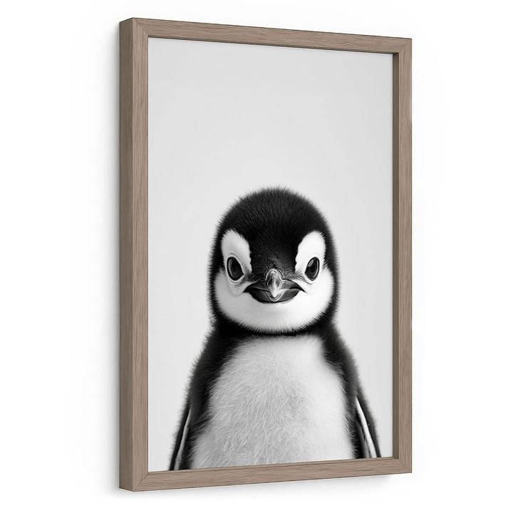 Tierposter mit Rahmen Pinguinbaby Schwarz Weiß