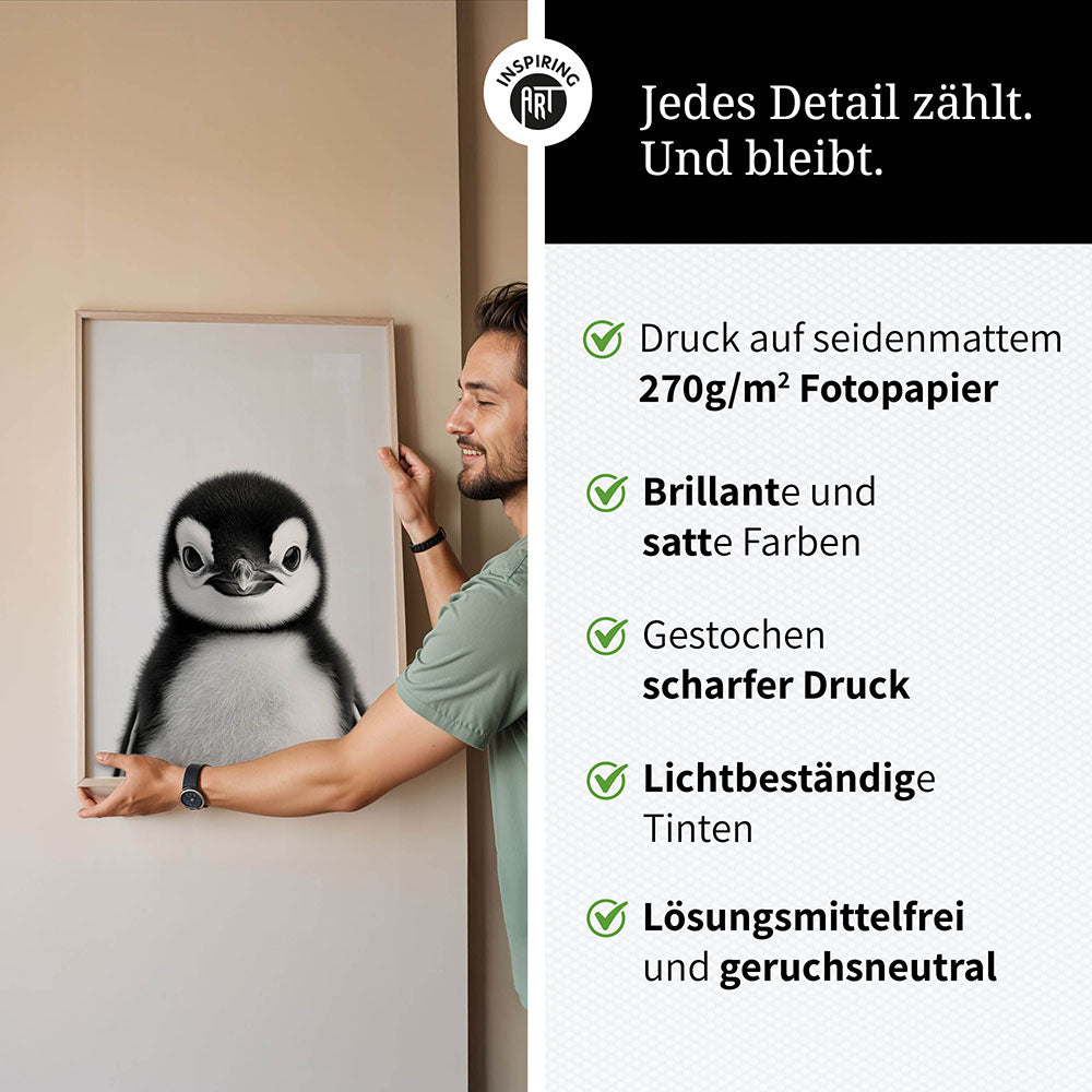 Poster: Tierporträt Pinguin "Flake" in Schwarz-Weiß