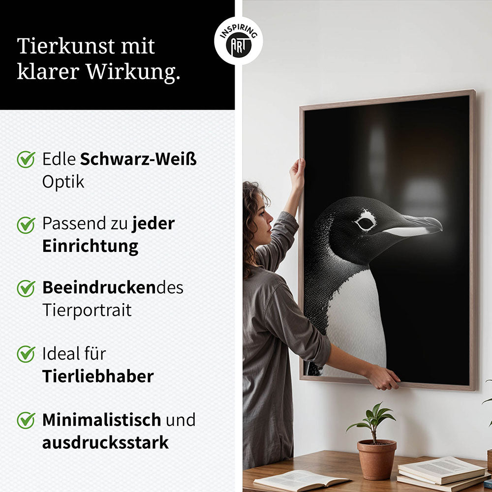 Poster: Tierporträt Pinguin "Nuka" in Schwarz-Weiß