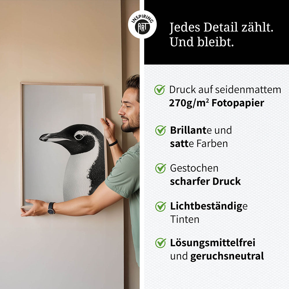 Poster: Tierporträt Pinguin "Marble" in Schwarz-Weiß