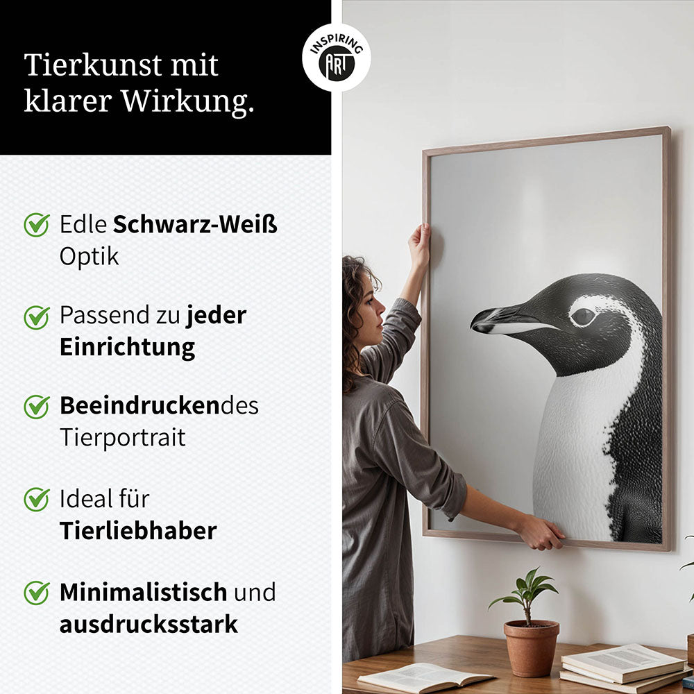 Poster: Tierporträt Pinguin "Marble" in Schwarz-Weiß