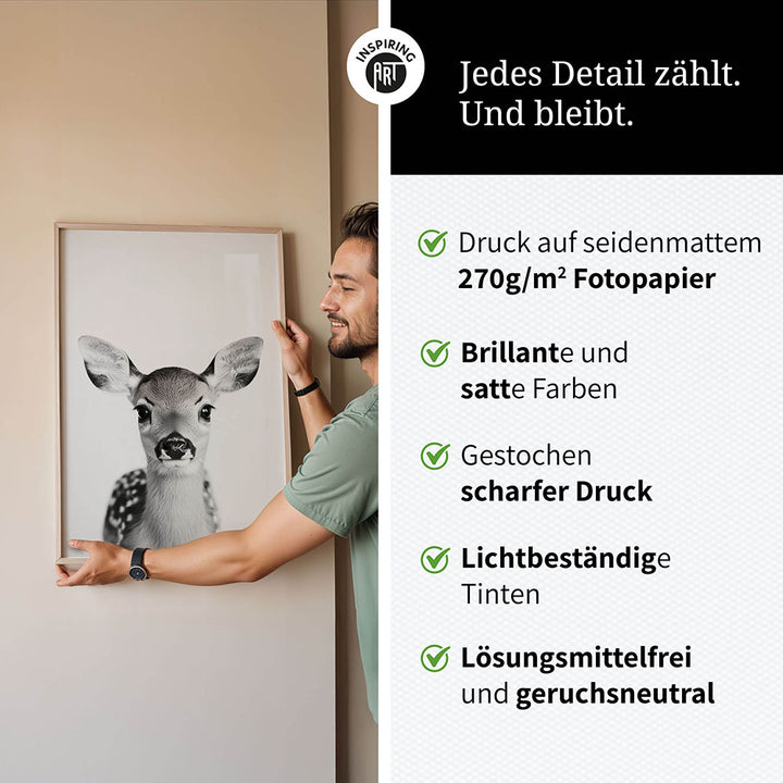 Poster: Tierporträt Reh "Hazel" in Schwarz-Weiß