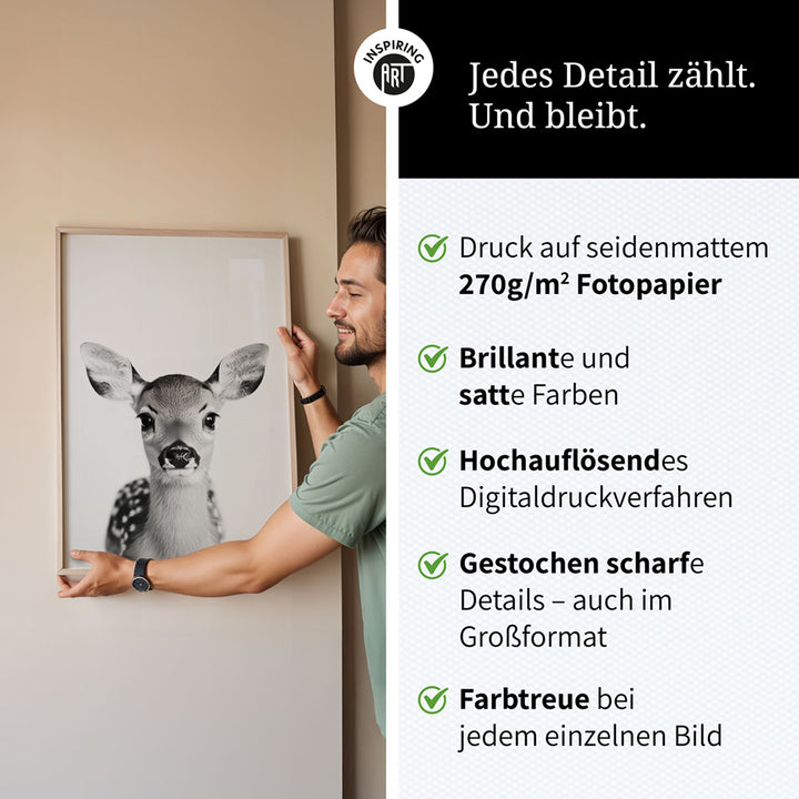Poster: Tierporträt Reh "Hazel" in Schwarz-Weiß