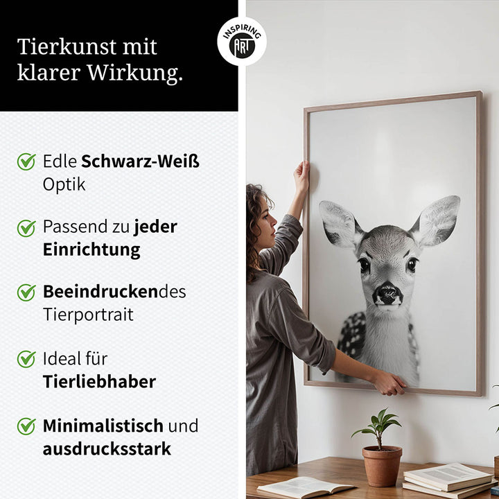 Poster: Tierporträt Reh "Hazel" in Schwarz-Weiß