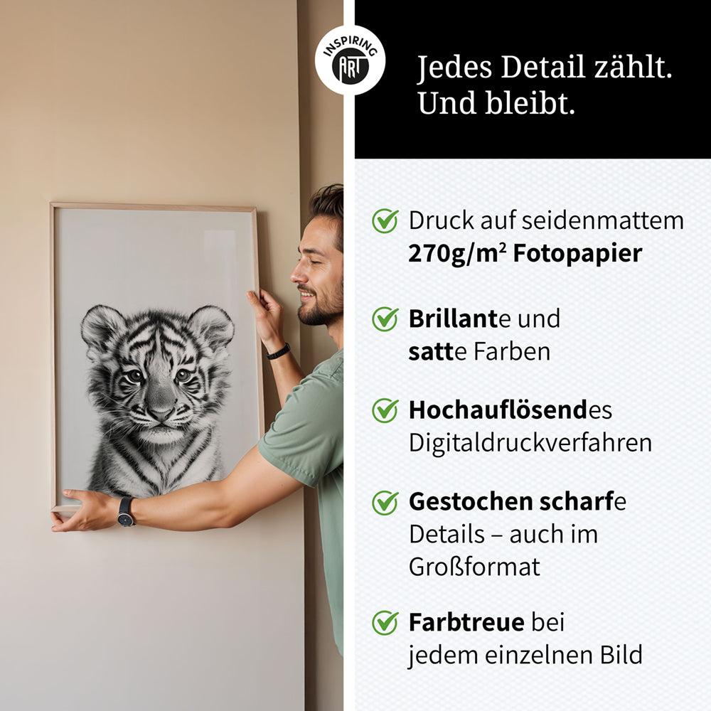 Poster: Tierporträt Tiger "Raja" in Schwarz-Weiß
