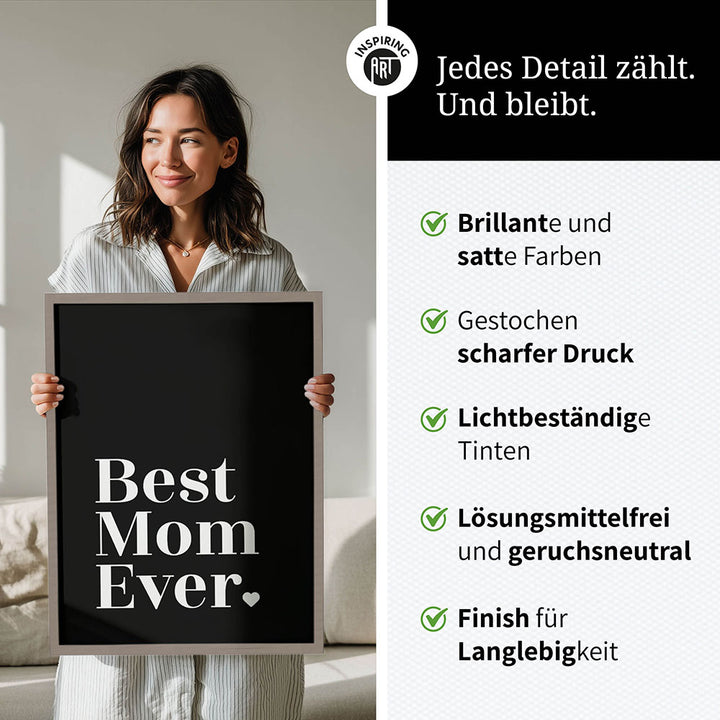 "Best mom ever" Typografie - Poster in Schwarz-Weiß