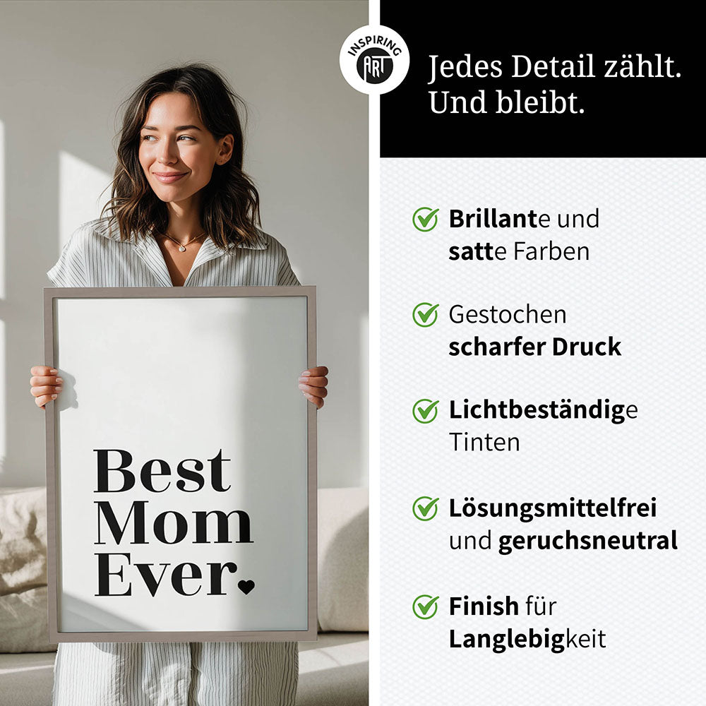 "Best mom ever" Typografie - Poster in Weiß-Schwarz