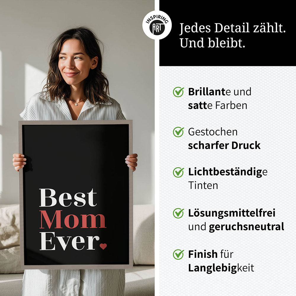 "Best mom ever" Typografie - Poster in Schwarz-Weiß-Rot