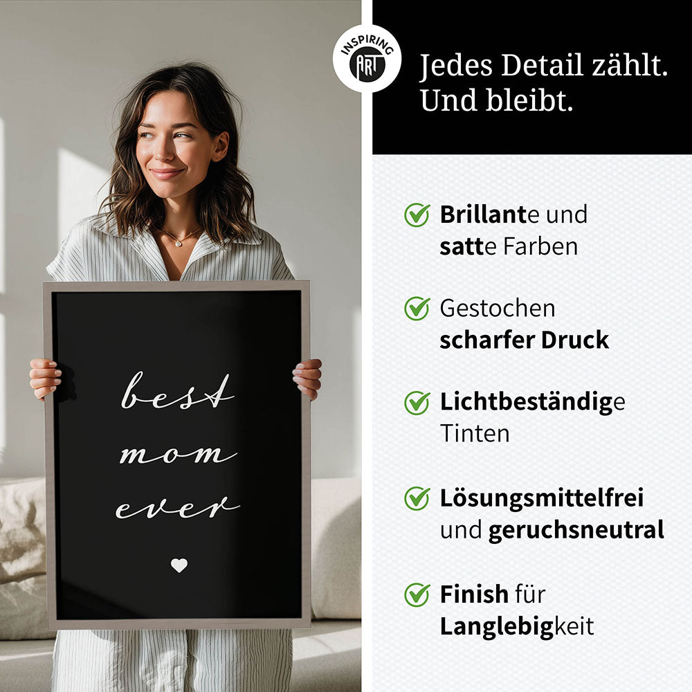 "Best mom ever" Typografie - Poster in Schwarz-Weiß