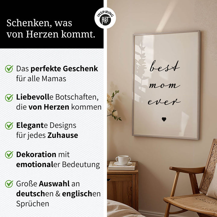 "Best mom ever" Typografie - Poster in Weiß-Schwarz
