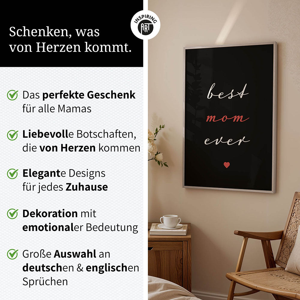 "Best mom ever" Typografie - Poster in Schwarz-Weiß-Rot