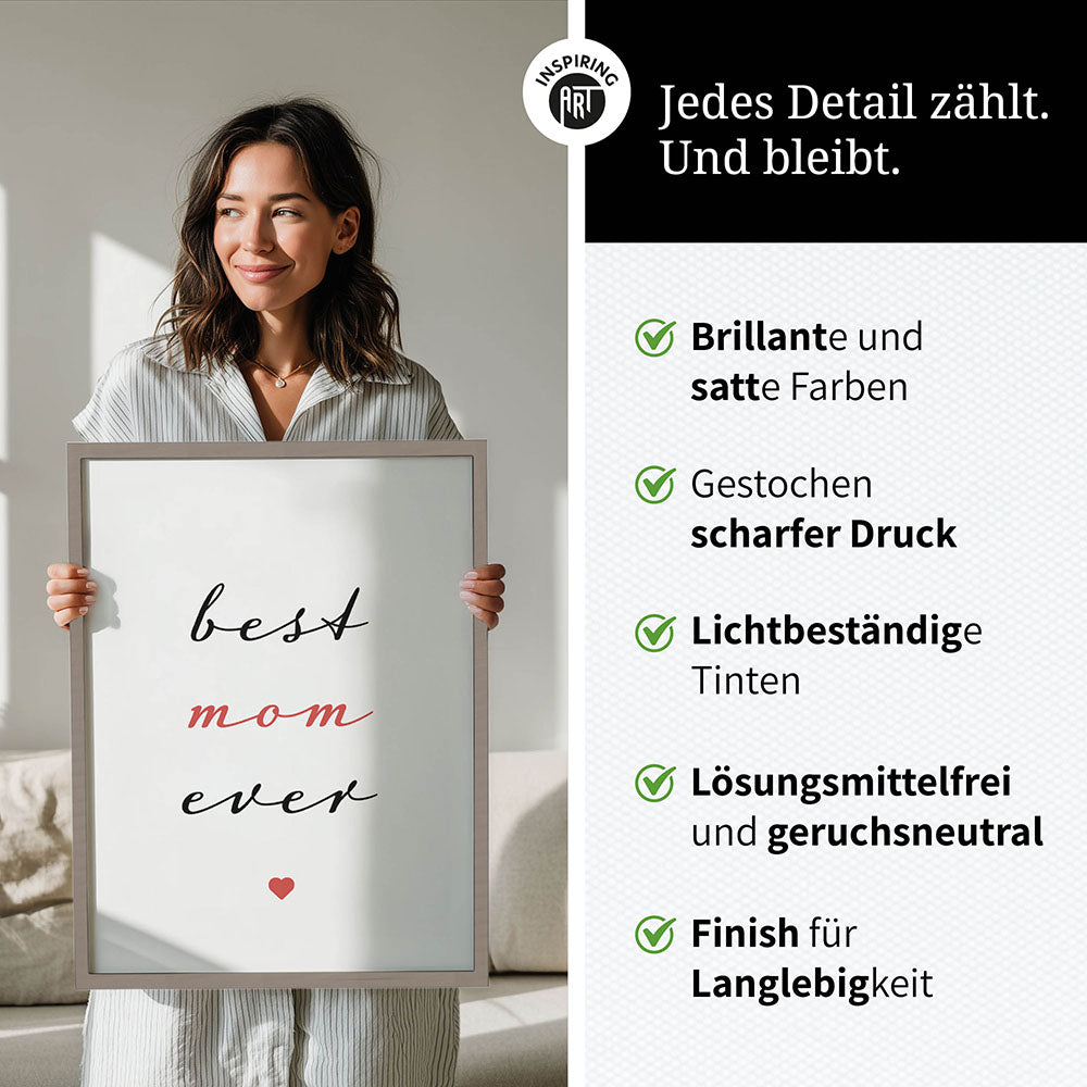 "Best mom ever" Typografie - Poster in Weiß-Schwarz-Rot