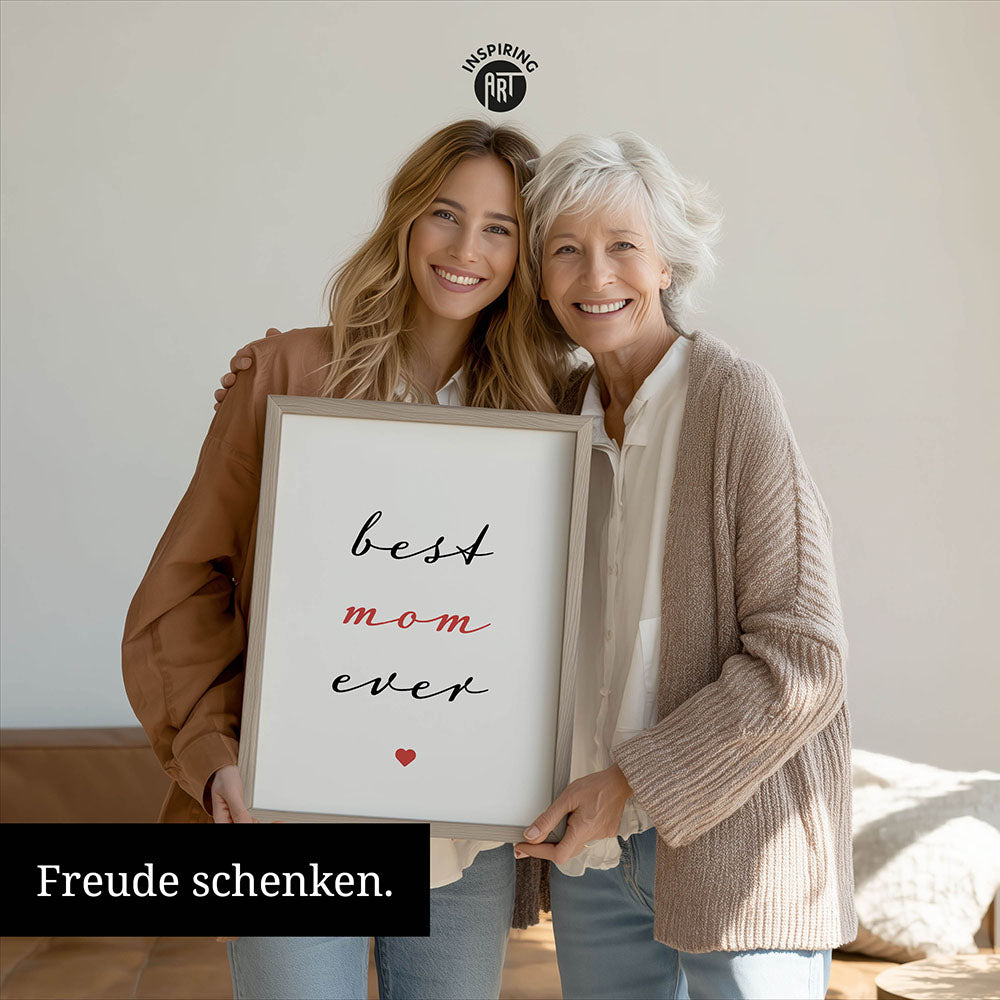 "Best mom ever" Typografie - Poster in Weiß-Schwarz-Rot