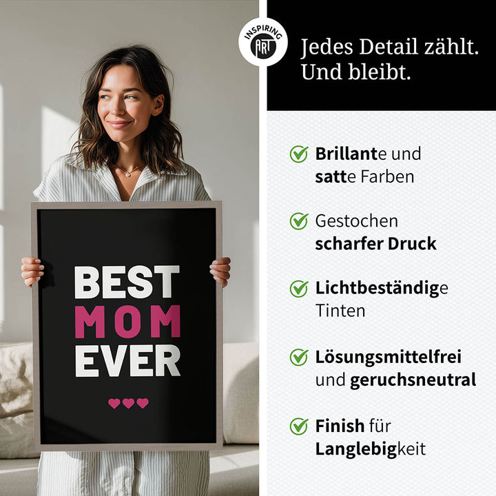 "Best mom ever" Typografie - Poster in Schwarz-Weiß-Pink