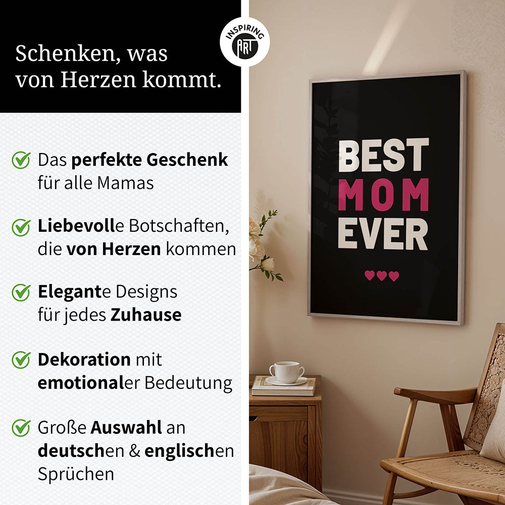 "Best mom ever" Typografie - Poster in Schwarz-Weiß-Pink