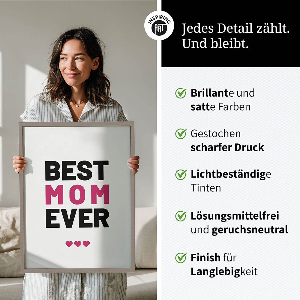 "Best mom ever" Typografie - Poster in Weiß-Schwarz-Pink