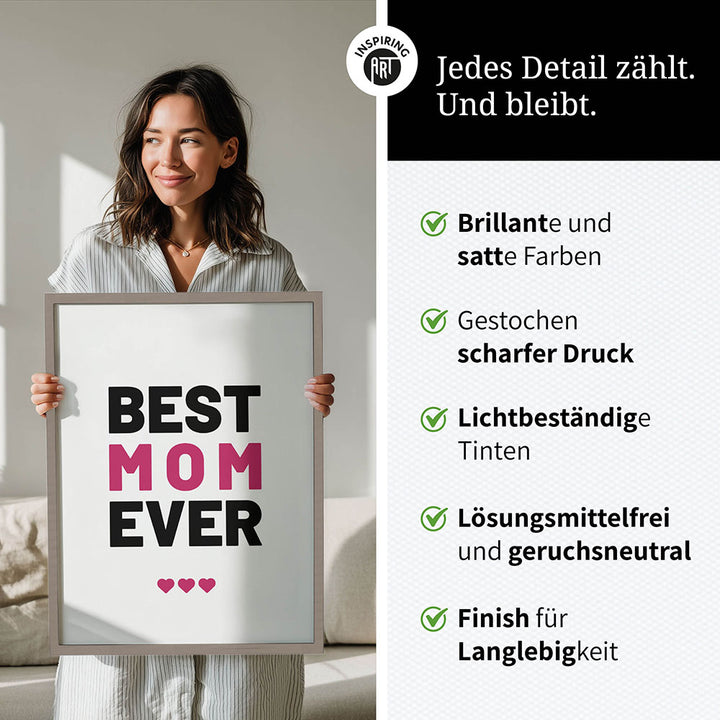 "Best mom ever" Typografie - Poster in Weiß-Schwarz-Pink
