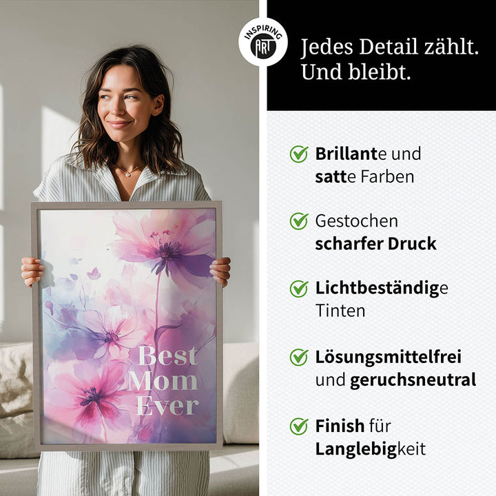 "Best mom ever" Lila Blumen - Poster bunt