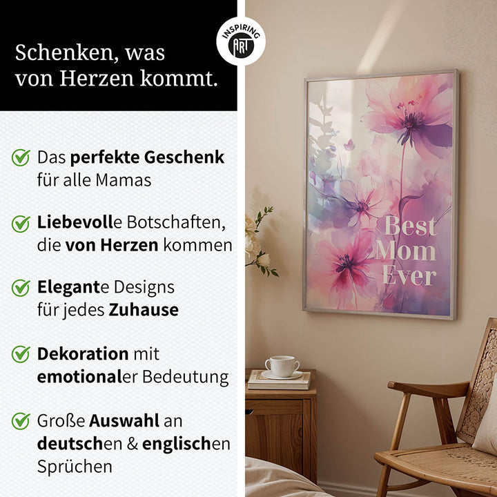 "Best mom ever" Lila Blumen - Poster bunt