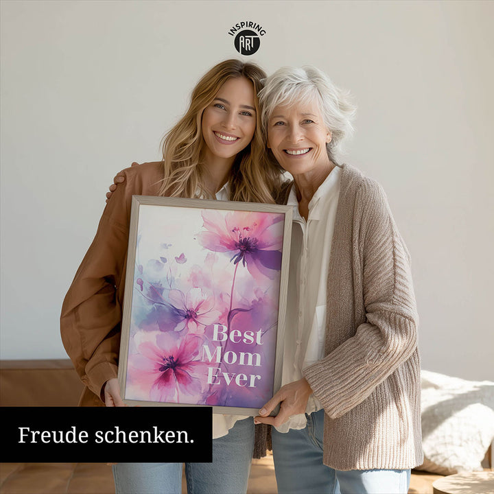 "Best mom ever" Lila Blumen - Poster bunt