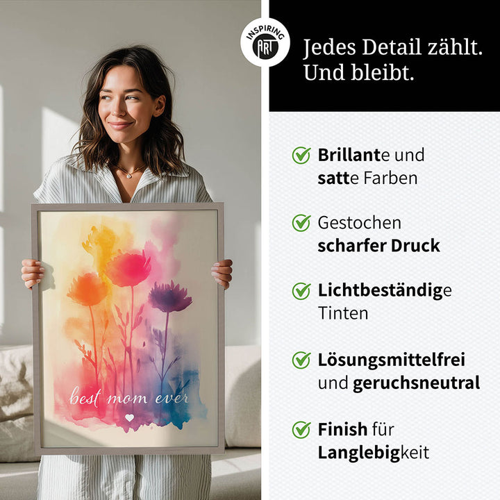 "Best mom ever" Aquarell-Blumen - Poster bunt