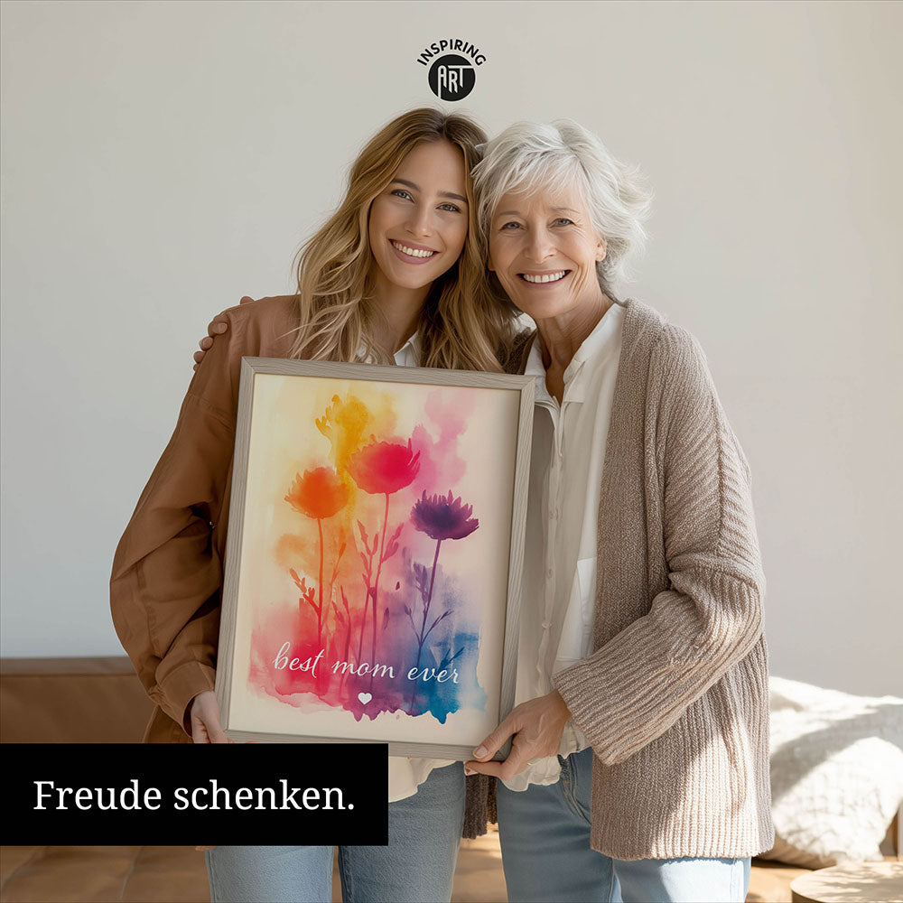 "Best mom ever" Aquarell-Blumen - Poster bunt