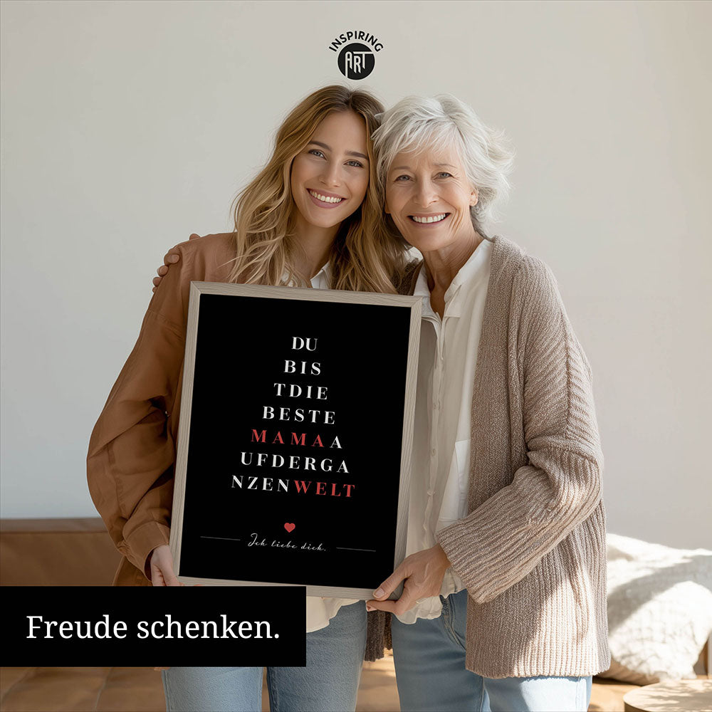 "Du bist die beste Mama auf der ganzen Welt" - Poster in Schwarz-Weiß-Rot