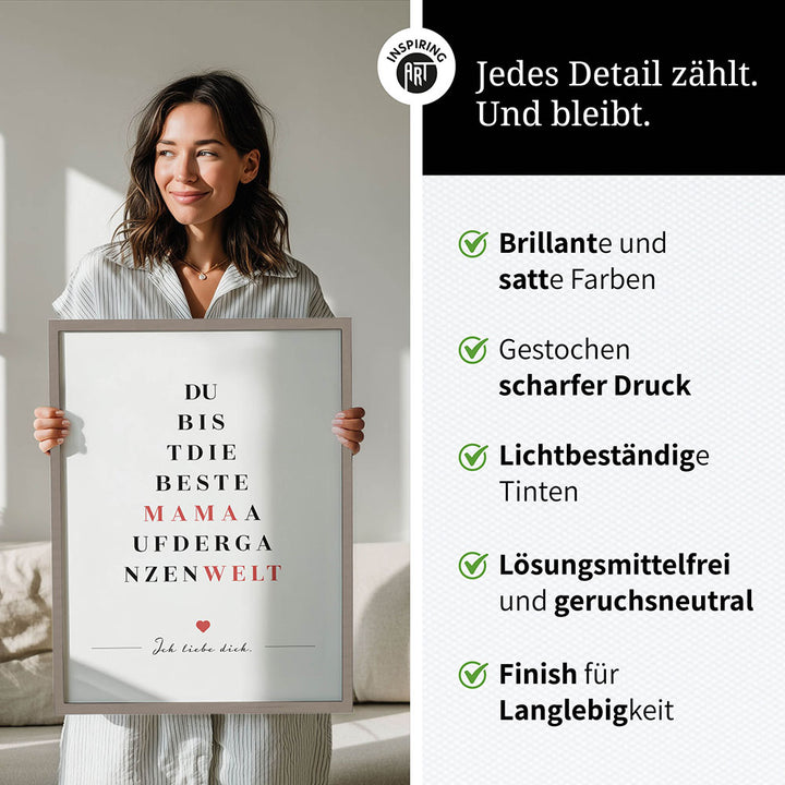 "Du bist die beste Mama auf der ganzen Welt" - Poster in Weiß-Schwarz-Rot