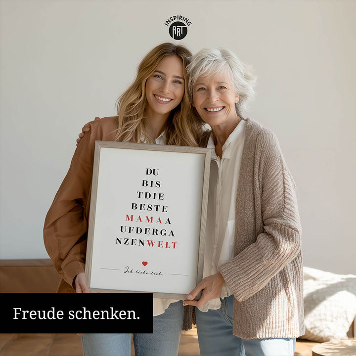 "Du bist die beste Mama auf der ganzen Welt" - Poster in Weiß-Schwarz-Rot