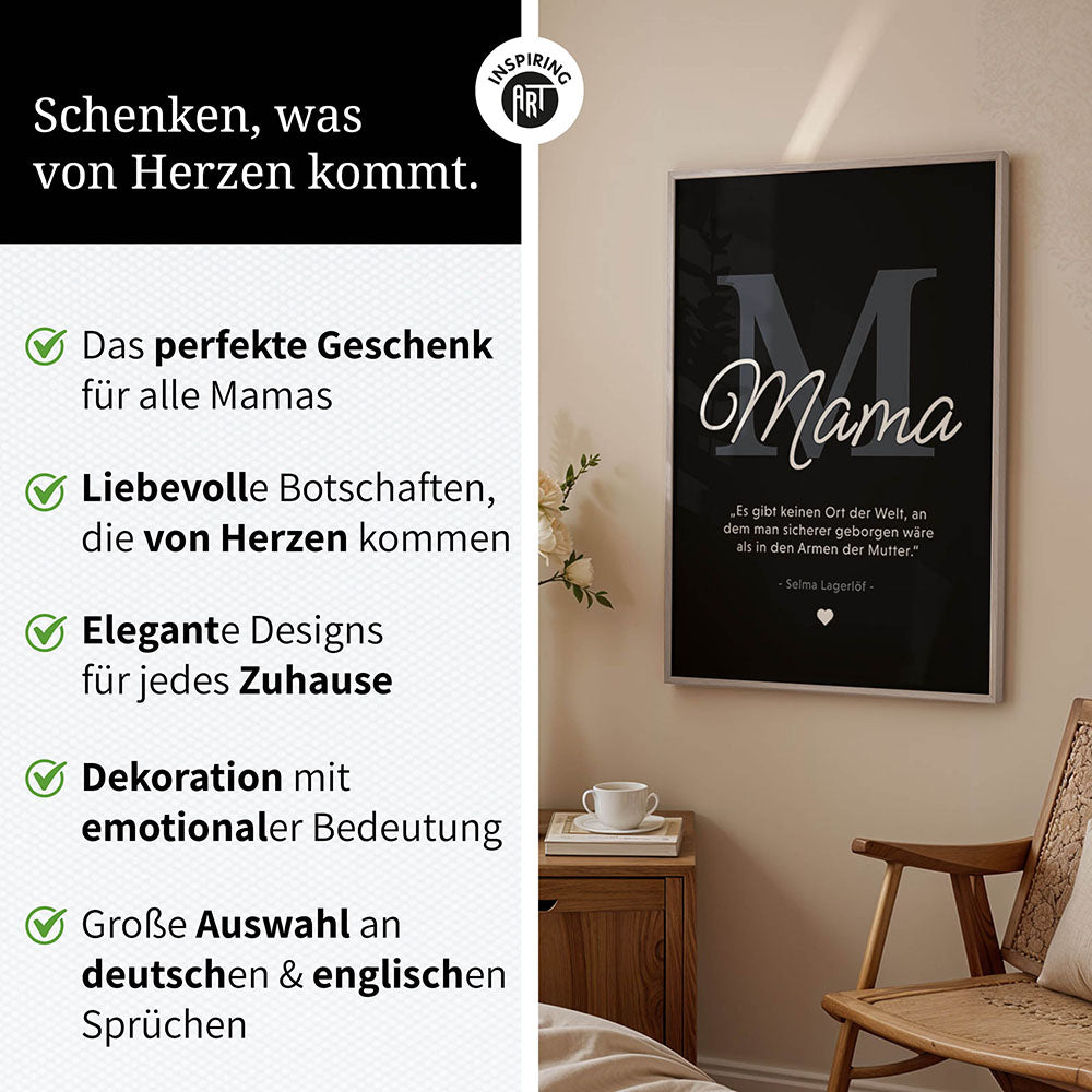 Mama-Zitat von Selma Lagerlöf - Poster in Schwarz-Weiß