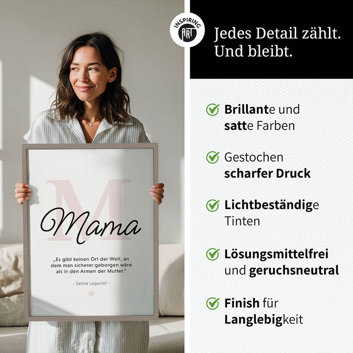 Mama-Zitat von Selma Lagerlöf - Poster in Schwarz-Weiß-Rosa