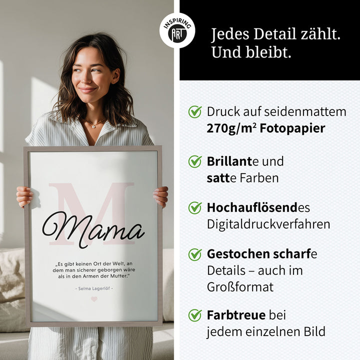 Mama-Zitat von Selma Lagerlöf - Poster in Schwarz-Weiß-Rosa