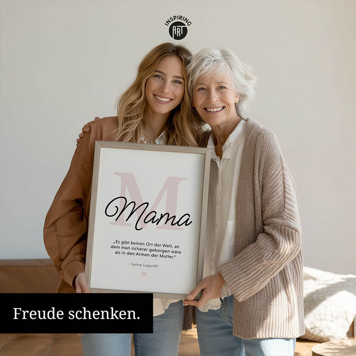 Mama-Zitat von Selma Lagerlöf - Poster in Schwarz-Weiß-Rosa