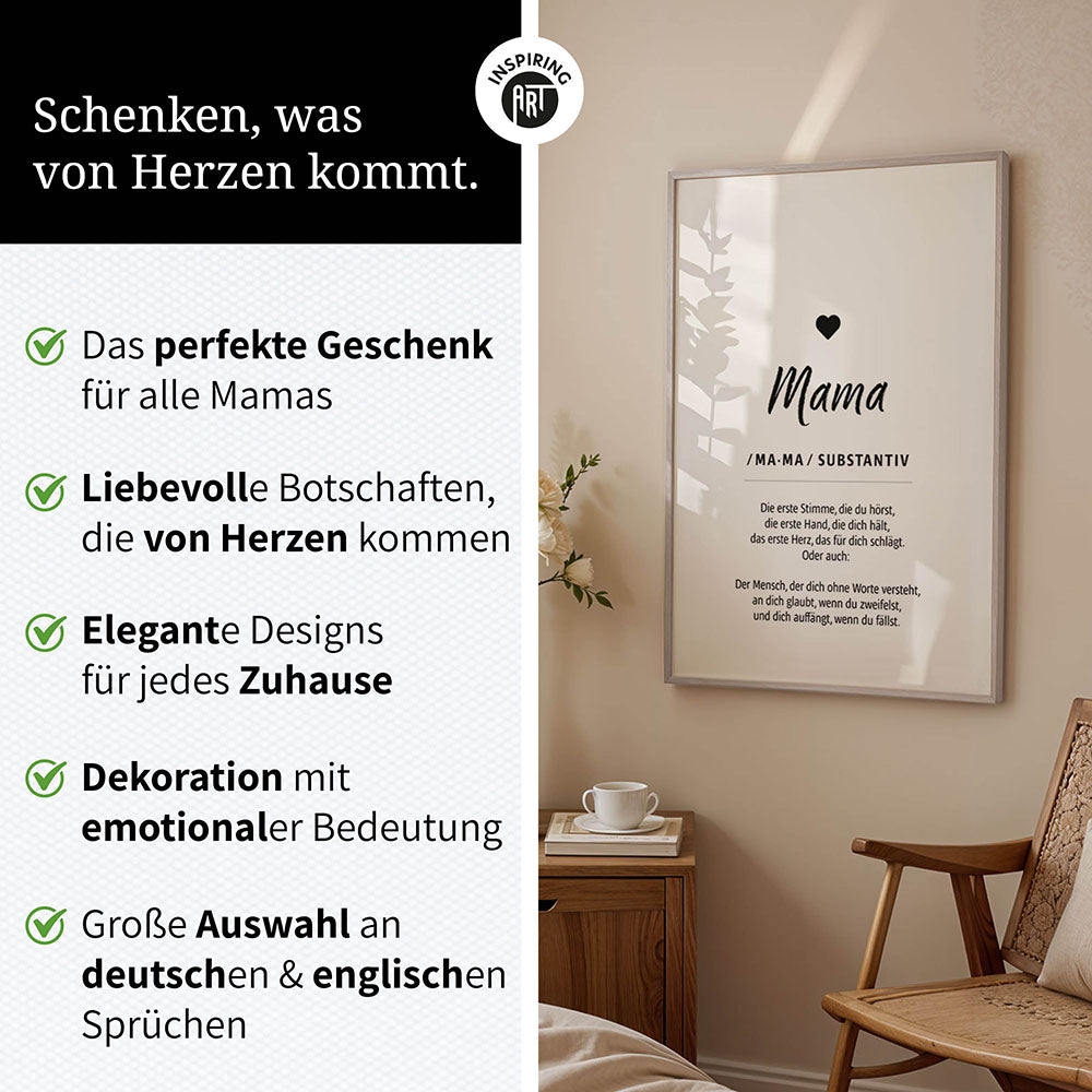 Mama - Wortdefinition - Poster in Weiß-Schwarz