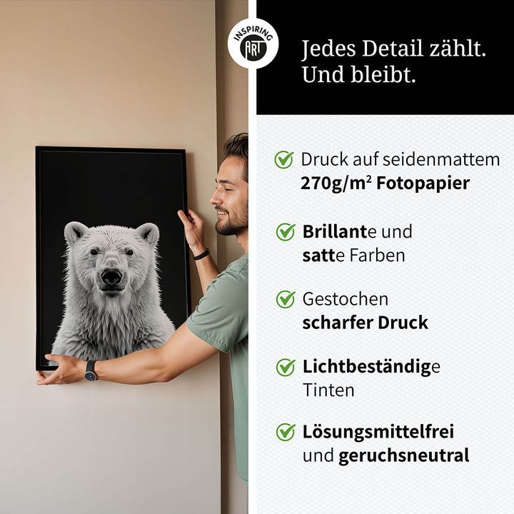 Poster: Tierporträt Eisbär "Nanuk" in Schwarz-Weiß